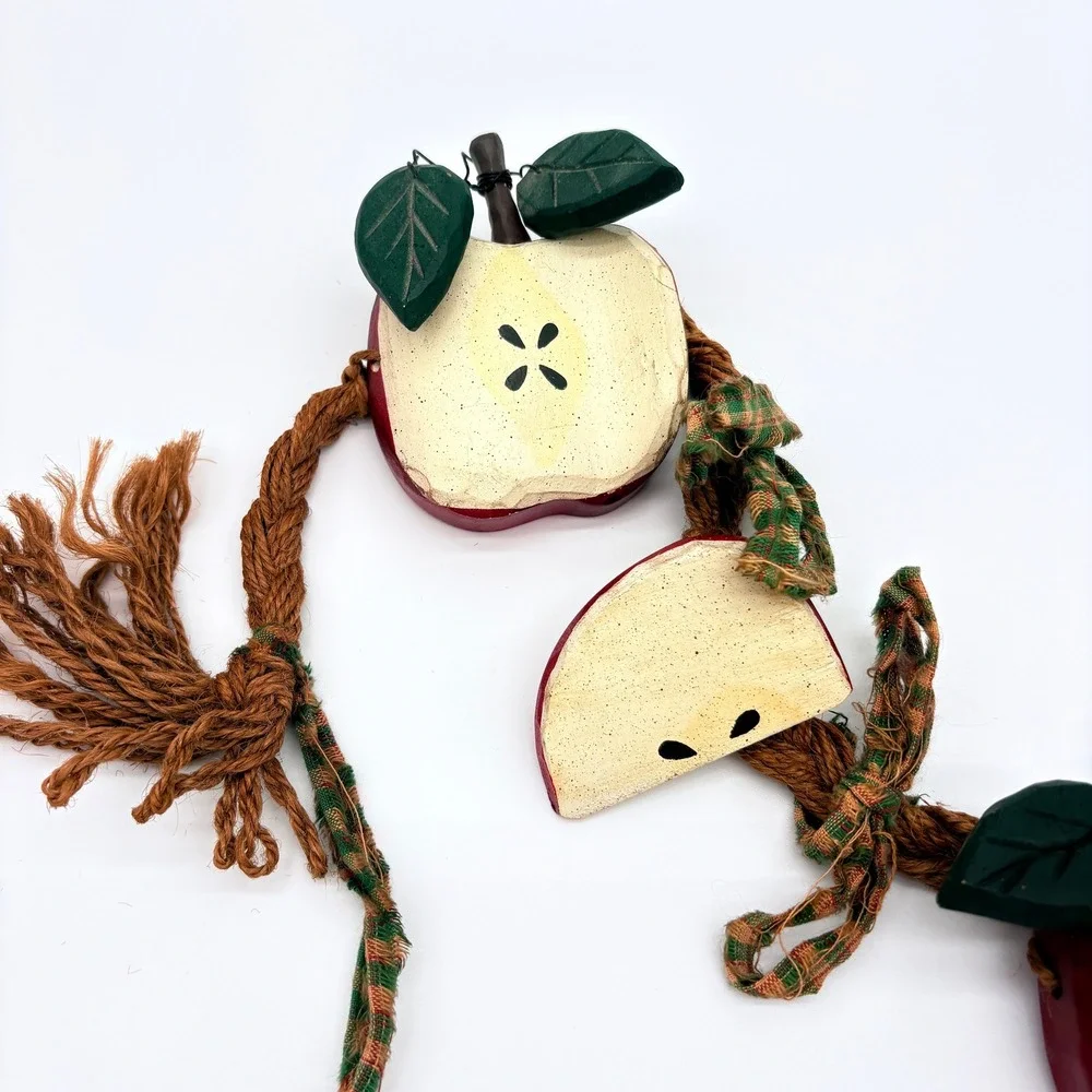 Rustic Hand Painted Carved Wood Apple Garland Teacher Primitive Country Decor